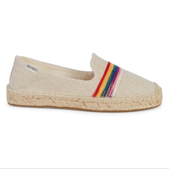 Soludos Espadrilles Shoes Embroidered Canvas Rainbow Tan Neutral Flats Womens 11 - Picture 2 of 16